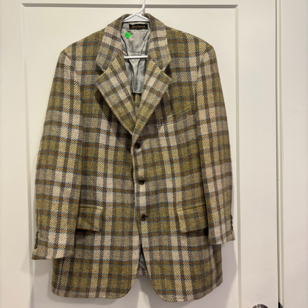 Vintage Southwick MacNeil and Moore Wool‎ Tweed Plaid Blazer Mens Sport Coat Tan